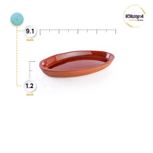 Terracotta Oval Oven Tray (WH) Luksyol Oval Pots For Cooking With Handles,  Pan for Mexican Indian Korean Dishes, Handmade Cookware, Glazed Clay Pot