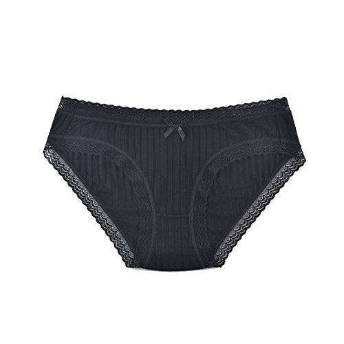  KNITLORD 6 Pack Womens Thongs Cotton Breathable Black Panties  Bikini Underwear