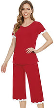 Load image into Gallery viewer, NACHILA Pajamas Set for Women Soft Bamboo Sleepwear Short Sleeve Pjs Top with Capri Pants Nightwear Wine Red L
