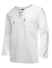 Load image into Gallery viewer, COOFANDY Mens Cotton Linen Shirts Lace Up Casual Beach Hippie Tee Shirts V Neck
