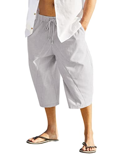  COOFANDY Mens Casual Linen Pants Capri White Below