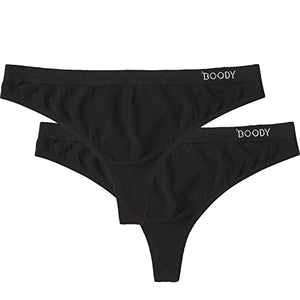Boody Women’s G-String Thong Underwear, Seamless, Breathable Panties, Pack of 2, Medium, Black