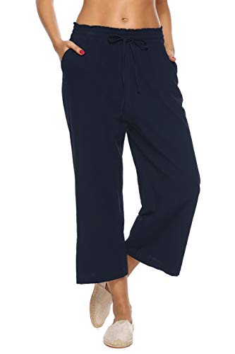 Navy Blue Cotton Linen Stretchable Pants