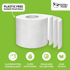 The Cheeky Panda Bamboo Toilet Paper | 4 Rolls with 200 Soft Sheets Each | Strong 3 -Ply Bamboo Tissue Paper | Plastic Free Packaging