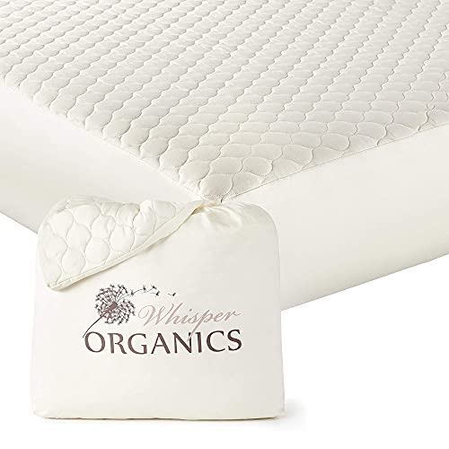 Whisper Organics, 100% Organic Cotton Mattress Protector - Quilted Fitted Mattress Pad Cover, GOTS Certified Breathable Mattress Protector - Ivory Color, 17