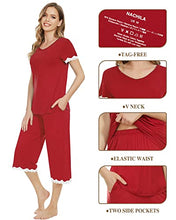 Load image into Gallery viewer, NACHILA Pajamas Set for Women Soft Bamboo Sleepwear Short Sleeve Pjs Top with Capri Pants Nightwear Wine Red L
