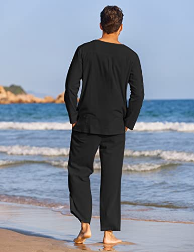 COOFANDY Linen Sets For Men 2 Piece Button Down Shirt Long Sleeve