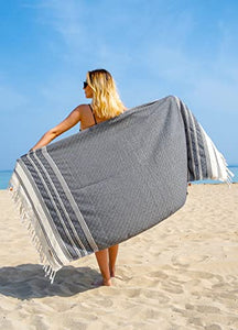 DEMMEX Certified 100% Organic Cotton & Organic Dye Prewashed XL Diamond Weave Turkish Cotton Towel Peshtemal Blanket for Bath,Beach,Pool,SPA,Gym, 71x36 Inches,14 Oz (Black)
