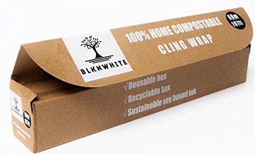 BlknWhite Certified Compostable Cling Wrap with Slide Cutter - 12 Wide by  197 feet. ASTM 6400 Certified Biodegradable Cling Wrap. Great Alternative