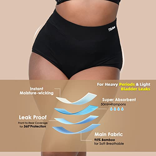 Bladder Leak Proof Underwear for Women,Washable Incontinence Panties High  Waist Cotton Brief Leakage Protection 50ML(Black,2X-Large)