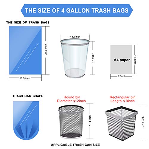100PCS Trash Bag Garbage Bags Waste Basket Liners for Bathroom, Kitchen  ,Bedroom, Office Pet Car 15 Liter Trash Can.
