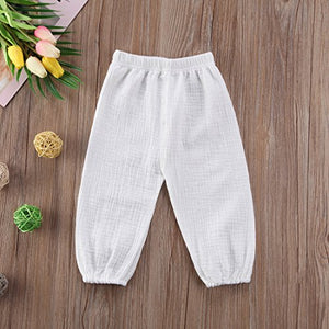 Mubineo Toddler Boy Girl Basic Plain Summer Fall Comfy Cotton Linen Pants (White, 2T)