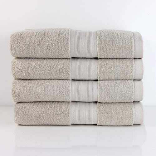 Made Here American Heritage by 1888 Mills 100% Organic Cotton Bath Towels | Made in The USA | 4 Piece Bathroom Towel Set, Stone