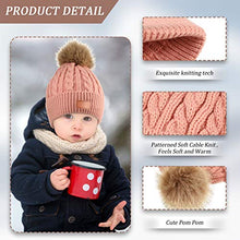 Load image into Gallery viewer, 3 Pieces Kids Knitted Woolen Hat Winter Warm Pom Pom Beanie Cap Knit Hat with Detachable Pom for 1-3 Years Old Girls Boys (Black, Dark Pink, Khaki, Single Hairball)
