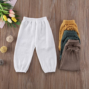 Mubineo Toddler Boy Girl Basic Plain Summer Fall Comfy Cotton Linen Pants (White, 2T)